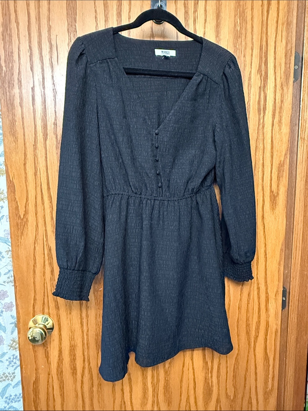 BB Dakota Black Long Sleeve Button Front Dress